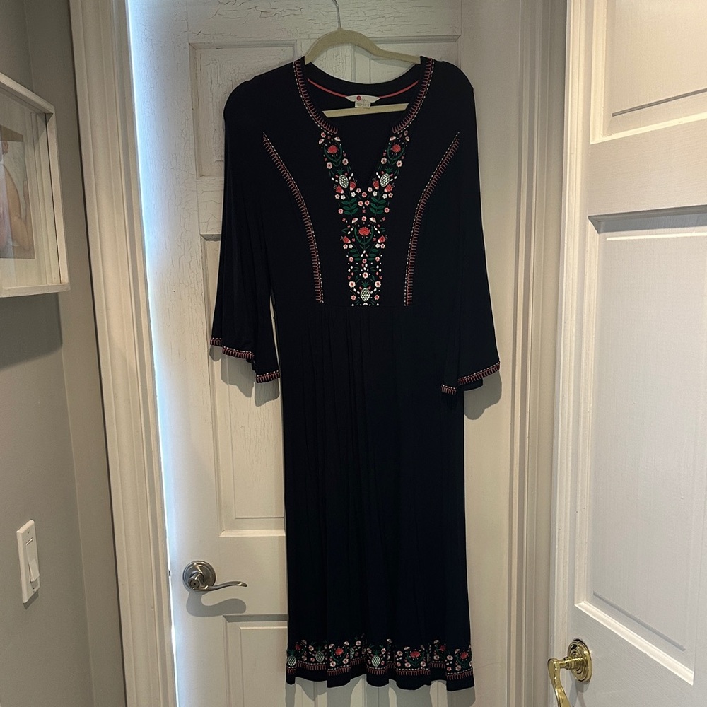 Embroidered Navy Dress
